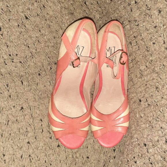 MIZ MOOZ-Weatherly-Retro/Rockabilly Salmon/Beige Leather Peep Toe-Sz 6-Excellent - Picture 7 of 8